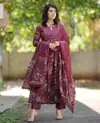 Maroon Colour Rayon With Printed Kurti With Pant And Dupatta Exporters In India Aaradhna 2033